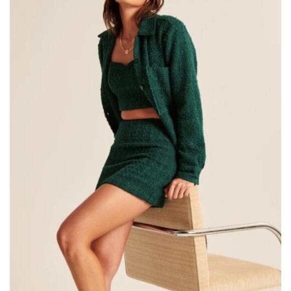 Abercrombie & Fitch Oversized Tweed Shacket Blazer Jacket Shirt Green Size XS - Picture 2 of 7